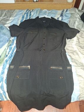 Zac & Rachel Black Button-Front Shirt Dress